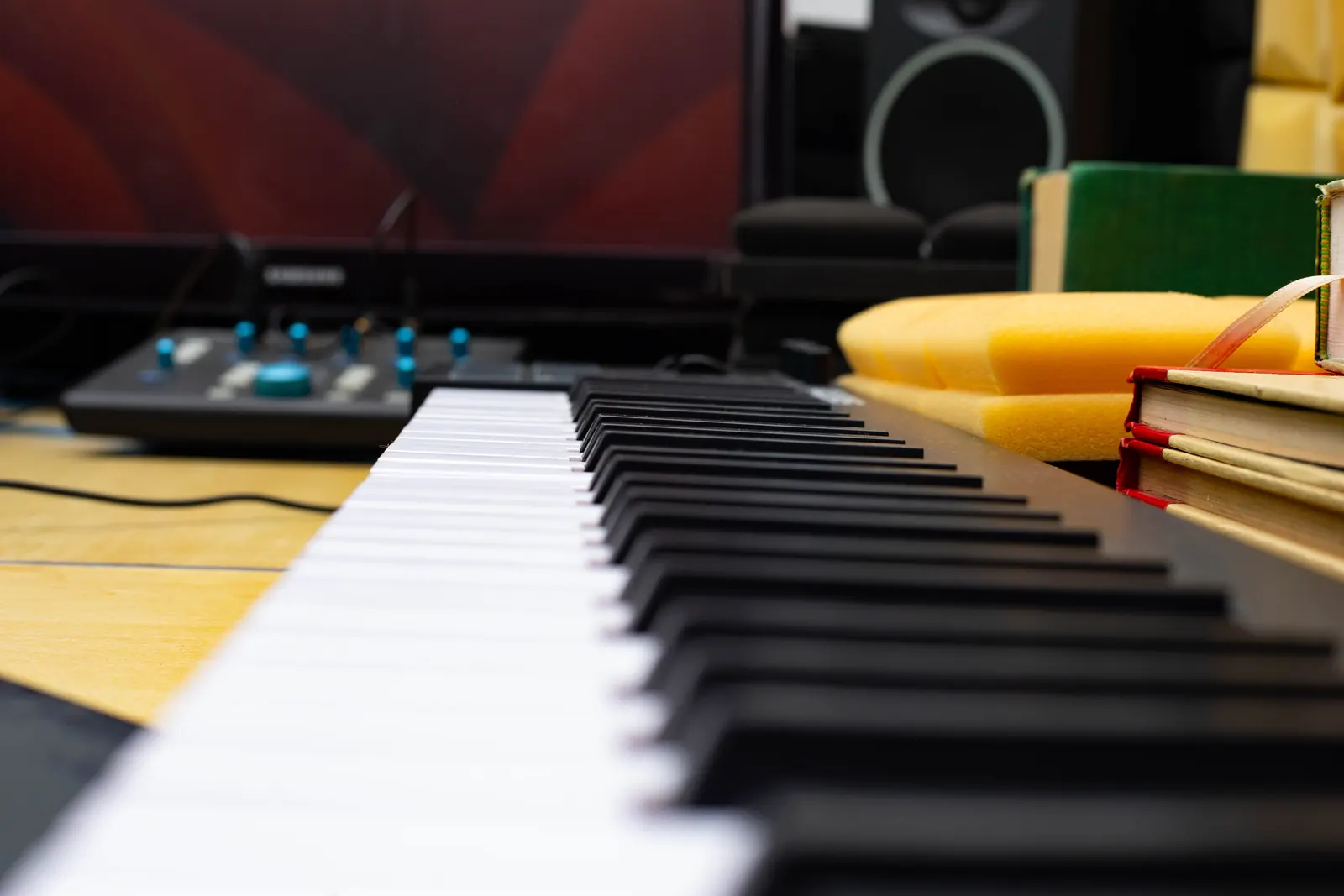 MIDI keyboard ready on the SN7 production desk.